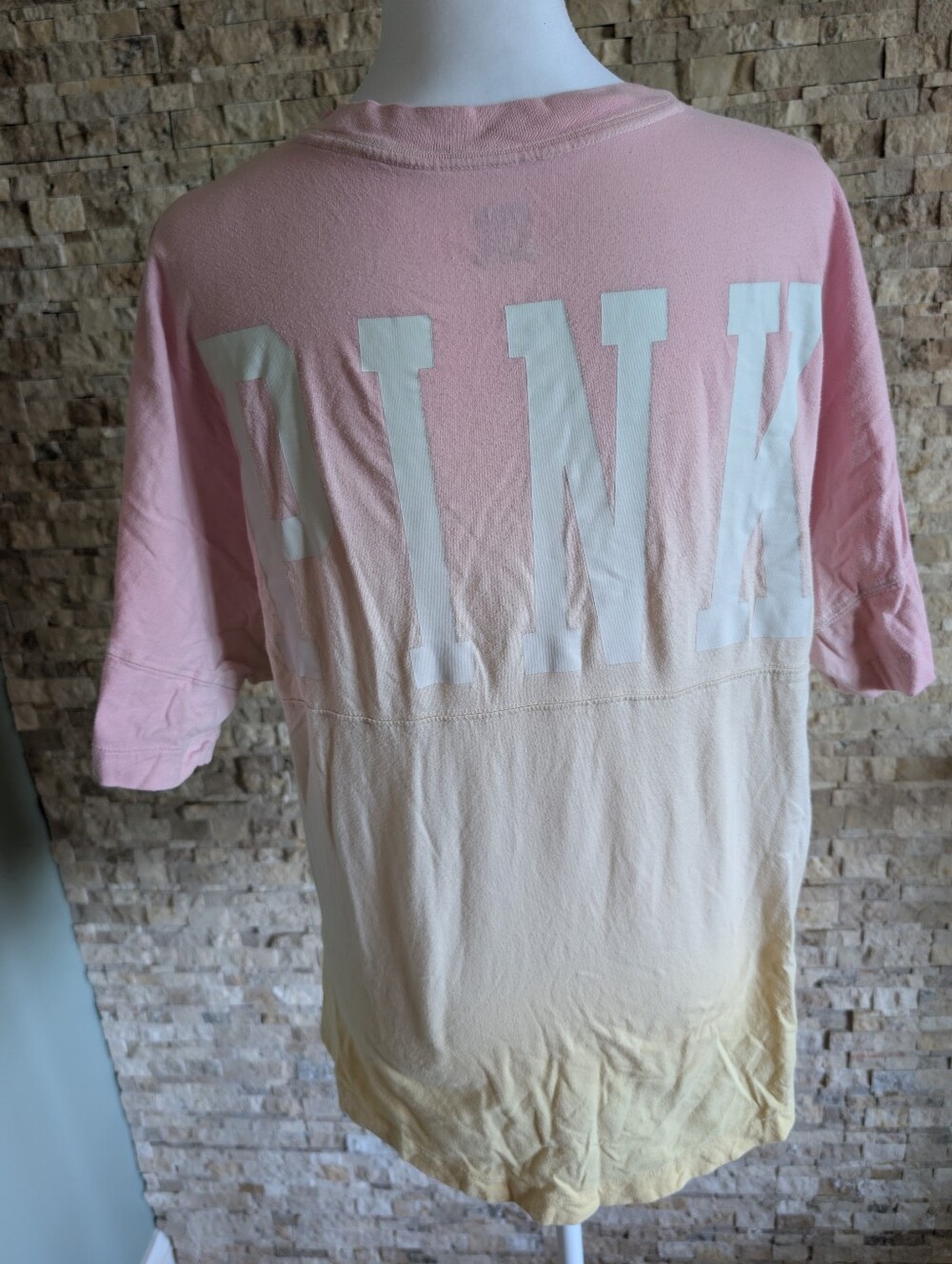 Victorias Secret Pink Sunset Ombre Graphic Short Sleeve Tee Shirt Beach Sz XS
